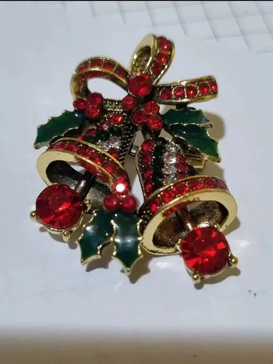 Festive Red and Green Crystal Bell Brooch gold tone - Women's Jewelry - Picture 3 of 5
